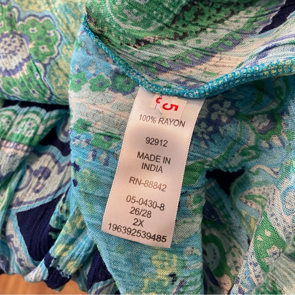 NWT New Roaman's Paisley Maxi Dress Gauze Crinkle Volup 2X Blue Green 26/28 - Picture 10 of 10